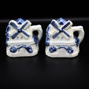 Vintage Dutch Windmill Salt Pepper Shakers Holland Delft Style Occupied Japan